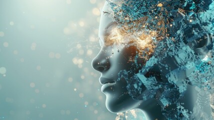 Poster - This abstract image features a human profile intertwined with vivid elements, symbolizing the fusion of technology and emotion in a modern artistic fashion.