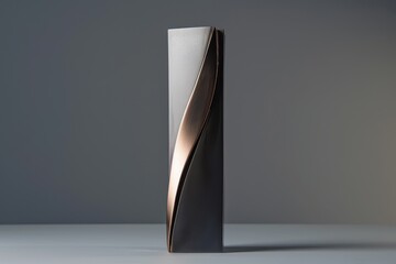 Poster - Unique abstract metal sculpture with elegant curves illuminated softly on a neutral background highlighting artistry and craftsmanship