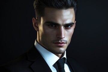 Wall Mural - Handsome man in black suit portrait series.