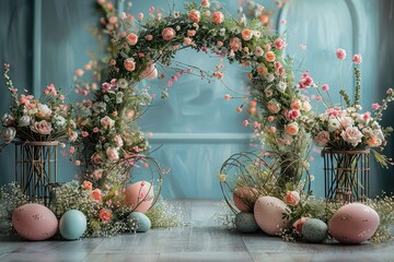Poster - Easter arch with flowers and egg backdrop.