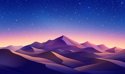 Wall Mural - Undulating Sand Dunes form a Beautiful Desert Landscape. Dawn Background with Blue Gradient Starry Sky.