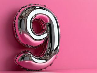 Wall Mural - A silver number 9 on a pink background