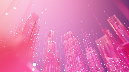 Poster - Explore a stunning abstract virtual space featuring moving dots and pixels. This vibrant digital artwork represents a futuristic cityscape and modern connectivity.