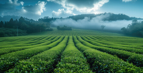 Poster - Tea field, peace, clouds.