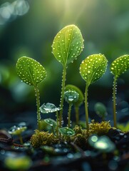 Poster - Spring sprouts with dew drops on the leaves.