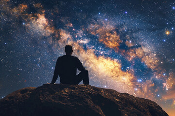 Poster - space tourist exploring new planet landscape generative ai picture