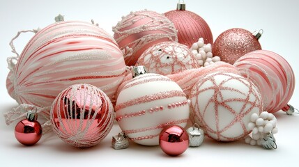 Wall Mural - Pink and white Christmas ornaments.