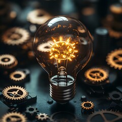 Poster - Innovative Concept of Light Bulb Surrounded by Gears and Cogs