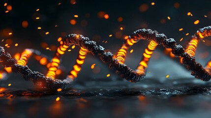 Poster - Glowing DNA Strands with Particles in an Abstract Background
