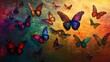 © Thirakun - Vibrant textured background with scattered multicolored morpho butterflies in radiant rainbow hues