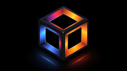 Poster - A stylized 3D cube with vibrant colors and reflections on a dark background.