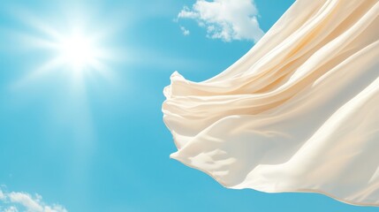 Wall Mural - a white cloth flying in the air with the sun in the background