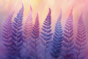 Sticker - Colorful fern leaves arranged in a beautiful pattern against a pastel background during a serene afternoon