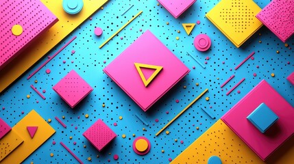 Poster - A vibrant abstract composition with geometric shapes in pink, yellow, and blue tones.