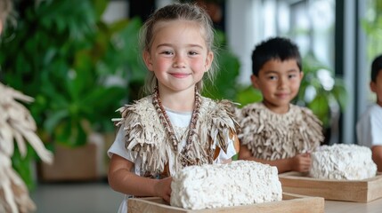 Happy children in traditional attire, learning cultural practices.