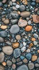 Wall Mural - a photo of a rocky beach with a variety of rocks scattered across the sand. concept of ruggedness an