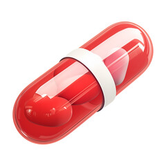Poster - 3D illustration of red antibiotic pill with white band, isolated on transparency background, showcasing clean and modern design