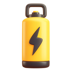 Poster - 3D illustration of yellow battery with black lightning bolt symbol, featuring handle on top, isolated on transparency background. design is modern and minimalistic