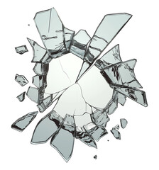 Poster - 3D illustration of broken glass with sharp fragments and cracks isolated on transparency background, creating dramatic and impactful visual effect