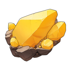 Aufkleber - vibrant yellow crystal cluster surrounded by smaller stones, isolated on transparency background, showcasing polished and geometric design