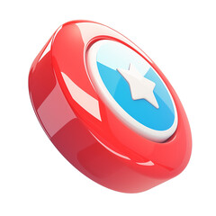 Aufkleber - glossy red button with blue center and white star icon, isolated on transparency background, showcasing clean and modern 3D design