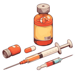 Aufkleber - collection of diabetic medicine, including syringes, pills, and vial, isolated on transparency background, showcasing essential medical tools for diabetes management