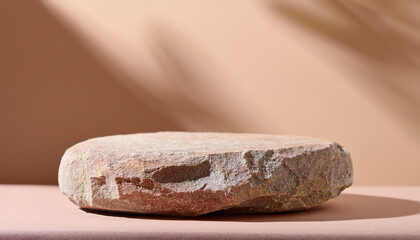 Wall Mural - Stone podium with natural textures. Pedestal for product presentation, minimalist backdrop. Mock-up.