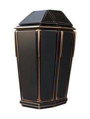 Poster - sleek black coffin with gold accents, featuring modern geometric design and flat top, isolated on transparency background. design conveys elegance and simplicity