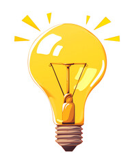 Aufkleber - glowing yellow lightbulb with bright filament and radiating light rays, isolated on transparency background, symbolizing creativity and innovation