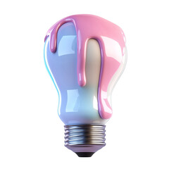 Poster - 3D rendered lightbulb with glossy pastel pink and blue melting effect, isolated on transparency background, showcasing creative and artistic design