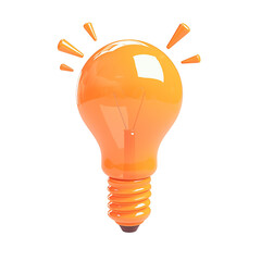 Poster - vibrant orange 3D cartoon lightbulb with glowing highlights and flat design, isolated on transparency background, symbolizing creativity and ideas