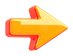 Poster - 3D yellow arrow with red outline pointing to right, isolated on transparency background, symbolizing direction or navigation with vibrant and modern design