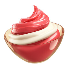 Poster - swirl of red and white creamy dessert in transparent glass bowl, isolated on transparency background, showcasing smooth and glossy texture