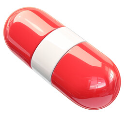 Poster - red and white capsule shaped pill, isolated on transparency background, with glossy surface and clean, minimalistic design