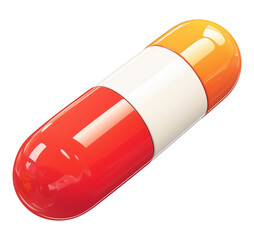 Poster - vibrant red and orange capsule pill with glossy finish, isolated on transparency background, showcasing clean and modern design