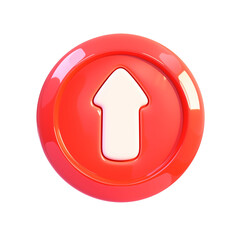 Aufkleber - 3D red button with white upward arrow symbol, isolated on transparency background, representing upload or increase action. glossy finish adds modern and vibrant touch
