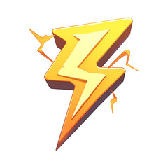 Poster - vibrant 3D lightning bolt icon with flat design, isolated on transparency background, symbolizing energy, power, and electricity with dynamic and striking appearance