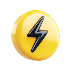 Poster - 3D yellow circular icon with black lightning bolt symbol, representing energy or power, isolated on transparency background. glossy finish adds modern and dynamic feel