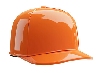 Poster - Glossy orange baseball cap with flat brim, isolated on transparency background, showcasing modern and stylish design