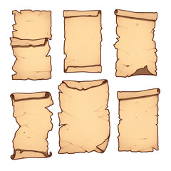 Aufkleber - collection of six torn and aged paper sheets with curled edges, isolated on transparency background, showcasing vintage and textured design ideal for creative projects