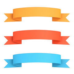 Poster - Three colorful ribbon banners in orange, red, and blue, displayed in flat 3D style with clean, isolated transparency background. Perfect for design, decoration, or promotional use