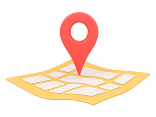 Poster - 3D illustration of red location pin on yellow map with white grid lines, symbolizing navigation, tracking, or geolocation services