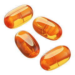Poster - Shiny orange vitamin D supplement capsules isolated on transparency background, showcasing their glossy and translucent appearance