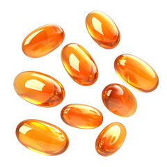 Poster - Shiny orange vitamin D supplement capsules isolated on transparency background, showcasing their glossy texture and translucent appearance