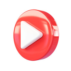 Poster - 3D red circular button with white play icon, isolated on transparency background, showcasing modern and minimalistic design. Perfect for media, technology, or user interface concepts
