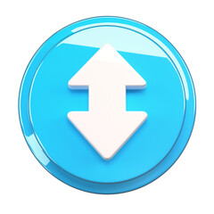 Poster - glossy blue circular button with white double arrow symbol pointing up and down, isolated on transparency background, representing volume or directional control