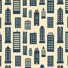 Poster - Colorful pattern of illustrated buildings in various shapes and sizes creating a unique urban design for fabric or wallpaper. Generative AI