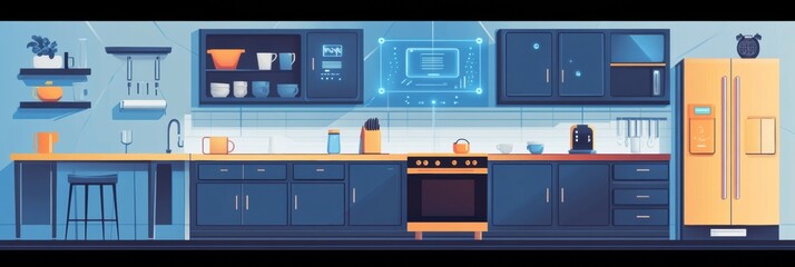 Aufkleber - This contemporary kitchen showcases smart appliances and an efficient layout, emphasizing function and style in everyday cooking. Generative AI