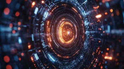 Poster - Abstract digital vortex with glowing elements, representing technology and innovation.
