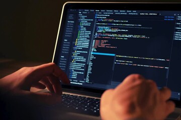 programmer writting codes on the laptop